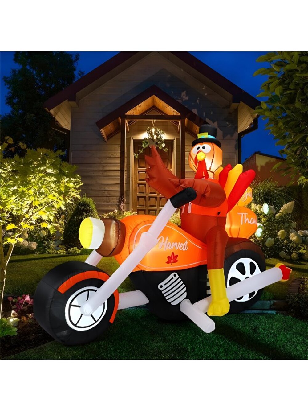 7 FT Thanksgiving Inflatable Turkey Riding Motorcycle Outdoor Decorations